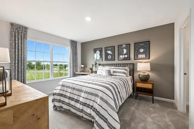 a bedroom with a bed and a closet