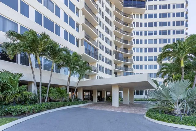 a view of a building with a garden