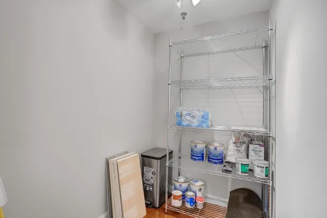 a view of storage and utility room with racks on the wall