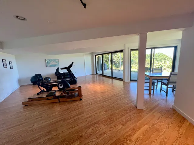 a view of a room with gym equipment