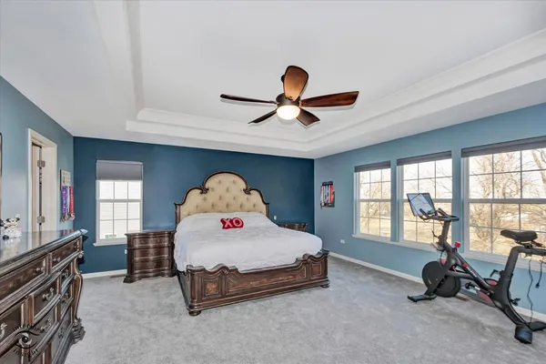 a bed room with a bed and dresser