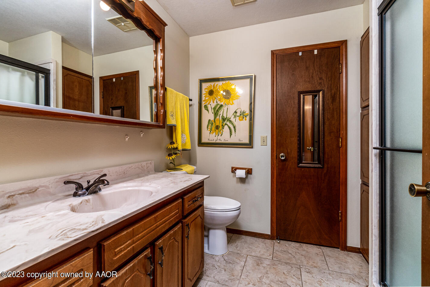 3406 Gladstone Lane Amarillo, TX 79121 - Photo 17 of 21 a bathroom with a sink and mirror with toilet