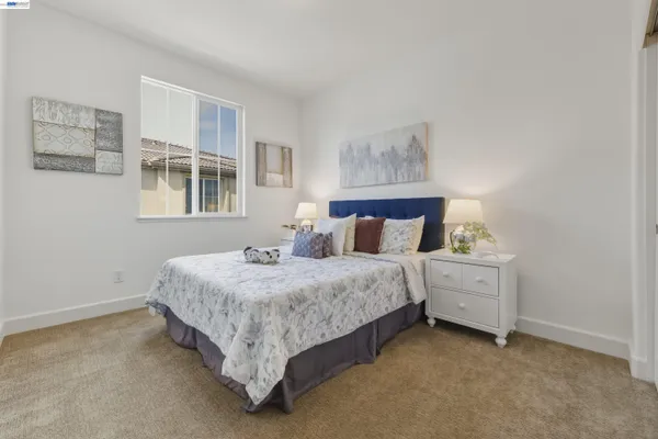 a bedroom with a bed