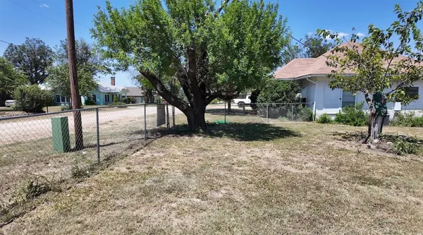 a view of a yard with plants and trees