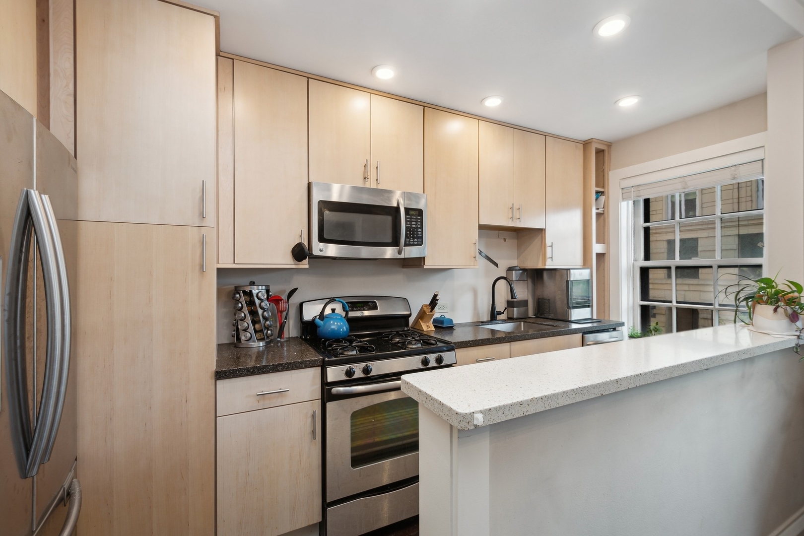 400 West Deming Place, Unit 2K Chicago, IL 60614 - Photo 6 of 10 a kitchen with stainless steel appliances a microwave a sink and cabinets