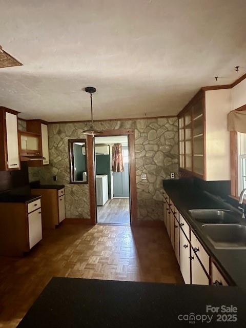 4281 Banoak Road Vale, NC 28168 - Photo 3 of 15 a kitchen with granite countertop a stove two sinks a refrigerator and wooden cabinets