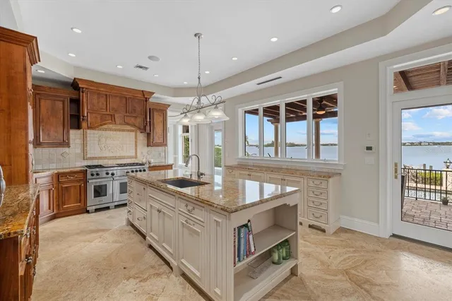 an aerial view of a house with a yard and greenery space