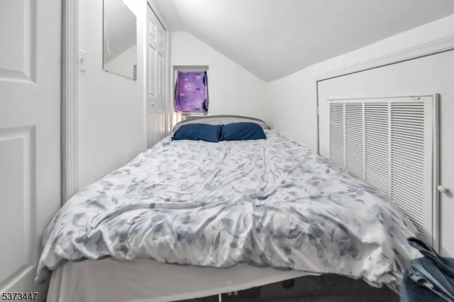 a close view of a bedroom