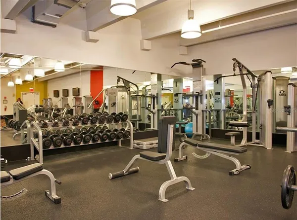 a view of a room with gym equipment