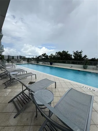 an outdoor space with furniture