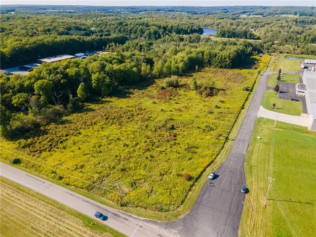 a view of a yard with swimming pool and trees in the background