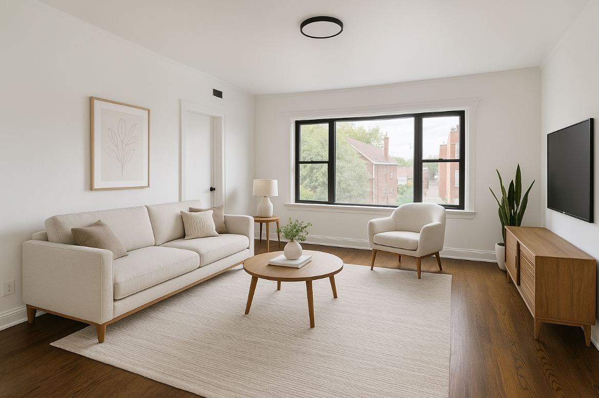 7955 South Elizabeth Street, Unit 2 Chicago, IL 60620 - Photo 2 of 10 a living room with furniture and a large window