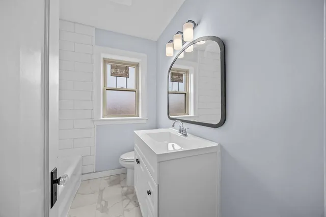 a bathroom with a bathtub