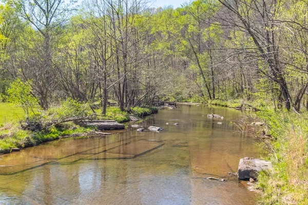 a view of a lake with a mountain in the background