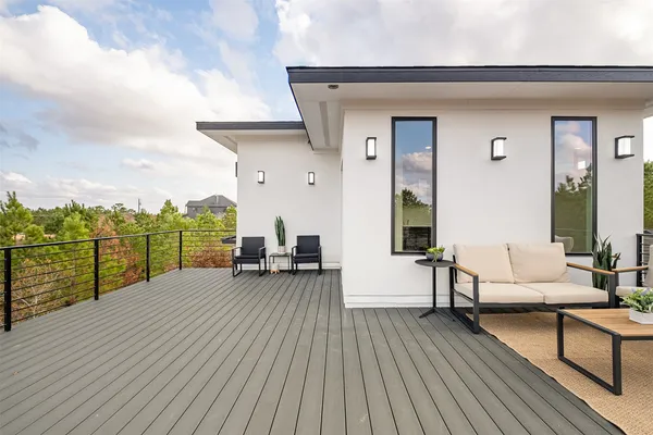 a view of a terrace with seating space