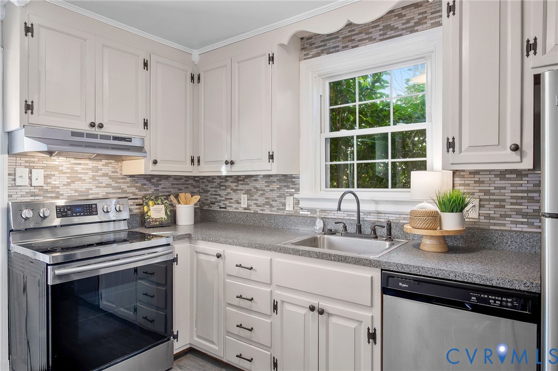 6100 Club Road Henrico, VA 23228 - Photo 12 of 30 a kitchen with stainless steel appliances white cabinets and a sink