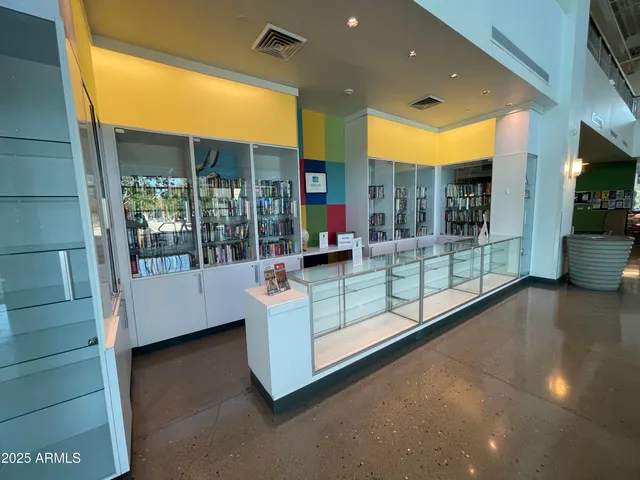 a view of a park with large trees