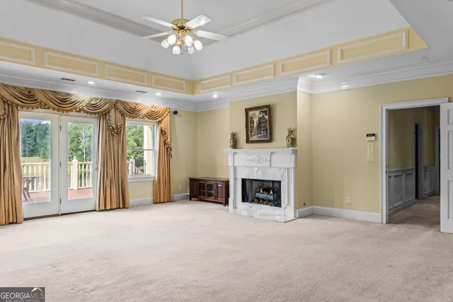 a spacious bathroom with a double vanity sink and a mirror