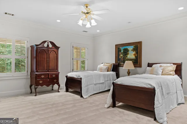 a room with green field and windows