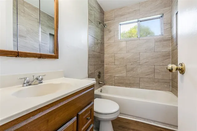 a bathroom with a sink a toilet and a bathtub