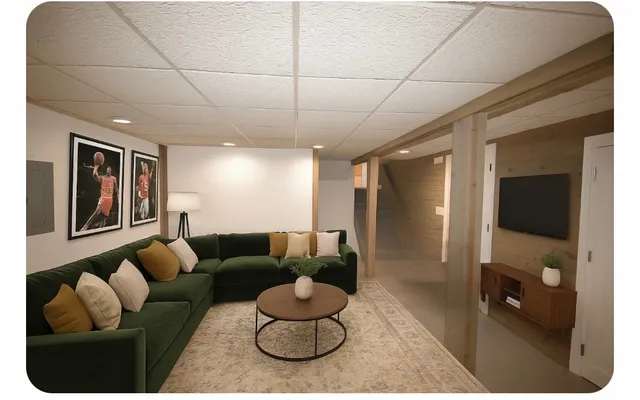 a living room with furniture and a flat screen tv