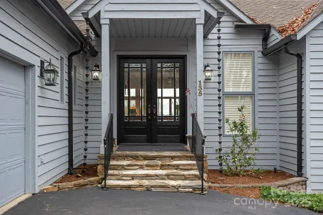 a view of front door and potted plants