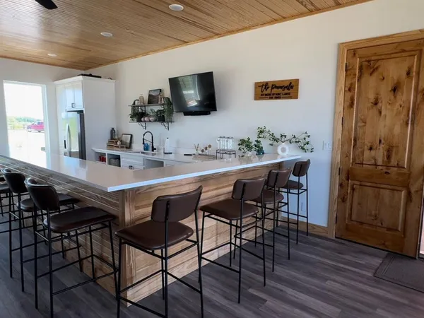 a view of a lake view and mountain in the back