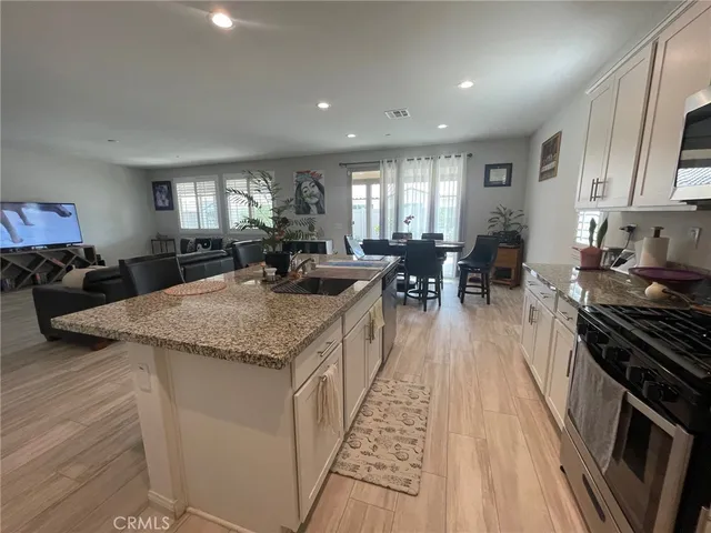 a large kitchen with lots of counter space