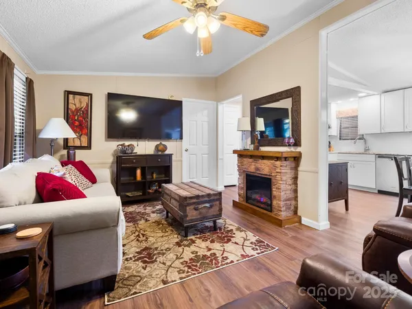 a living room with fireplace furniture and a fireplace
