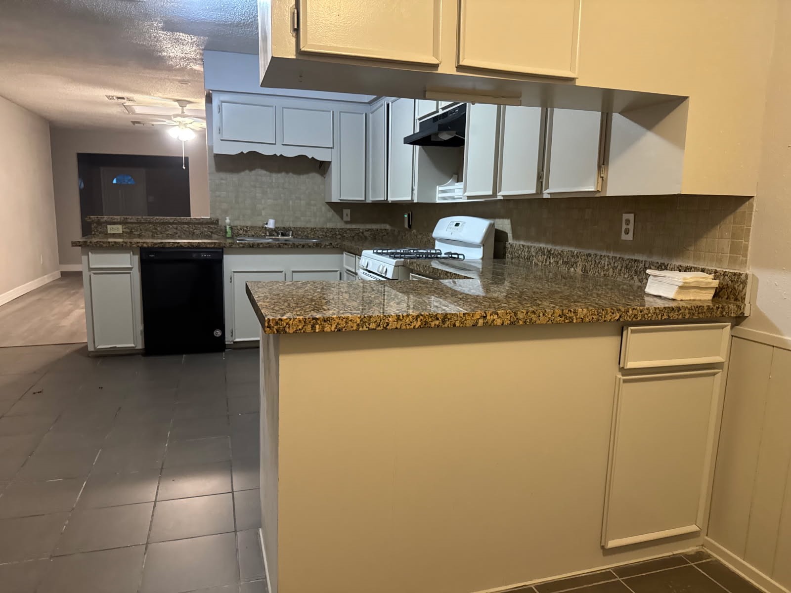 9537 Braeburn Glen Boulevard Houston, TX 77074 - Photo 13 of 15 a kitchen with granite countertop a sink a stove and cabinets