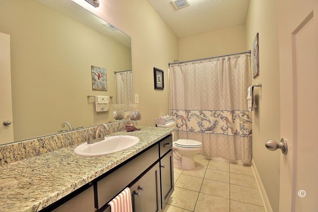 7 Eagle Ridge Lane Fort Mitchell, AL 36856 - Photo 20 of 24 a bathroom with a granite countertop sink and a mirror