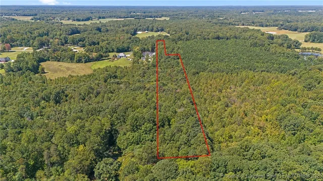 an aerial view of residential houses with outdoor space and trees