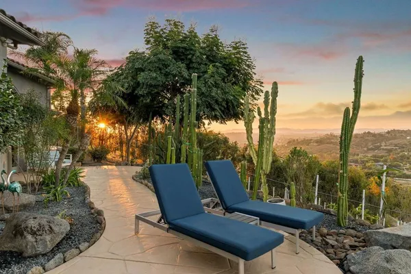 a view of a terrace with a garden
