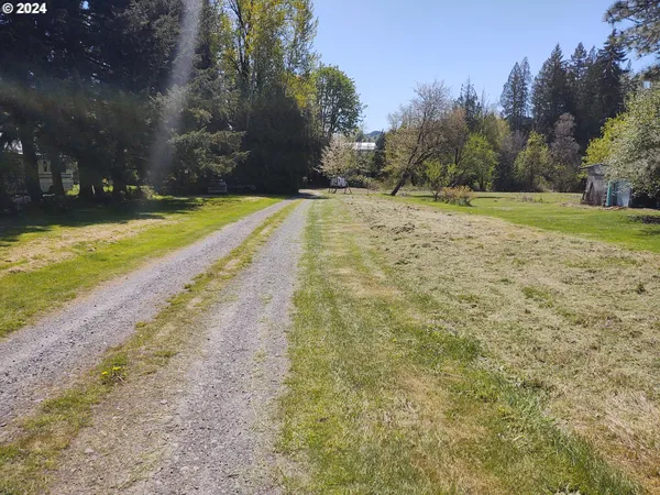 a view of a field with an trees