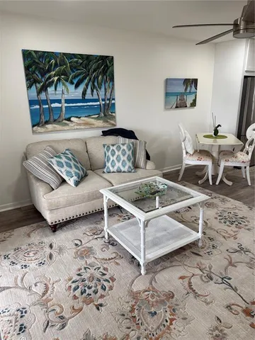 a living room with a couch and a table