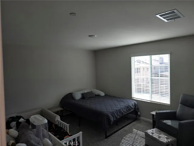 a bedroom with a bed and a couch