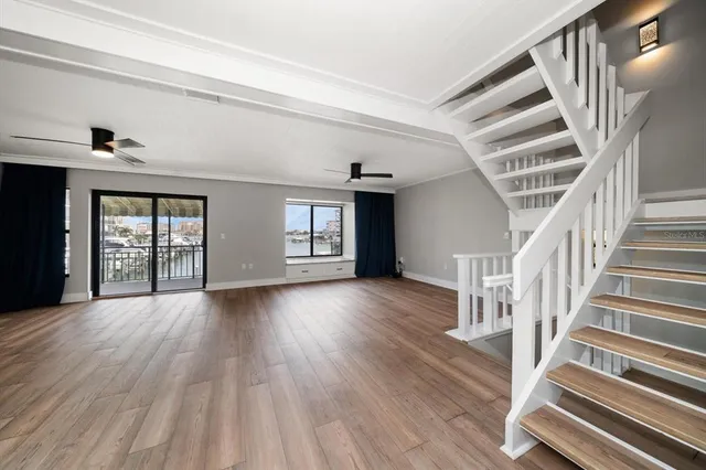 a view of a balcony from a window