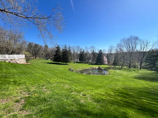 a view of a swimming pool with a yard