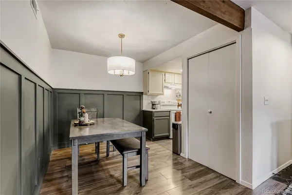 a view of a kitchen from a dining room