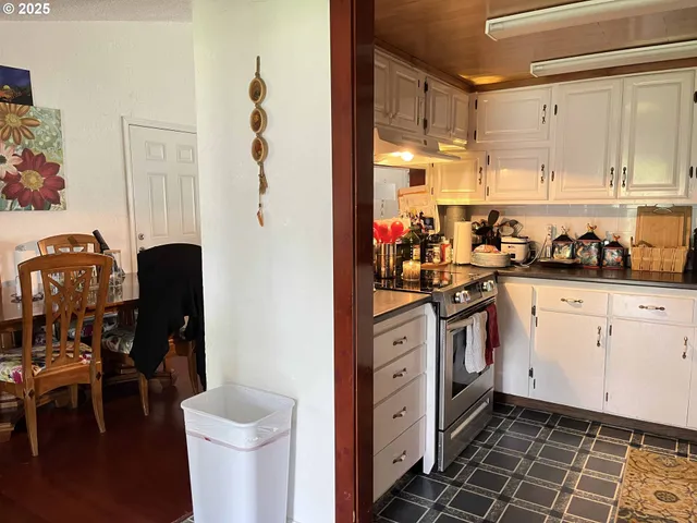 a kitchen with a sink a stove and cabinets