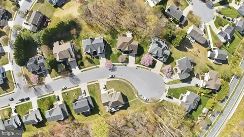 an aerial view of a swimming pool