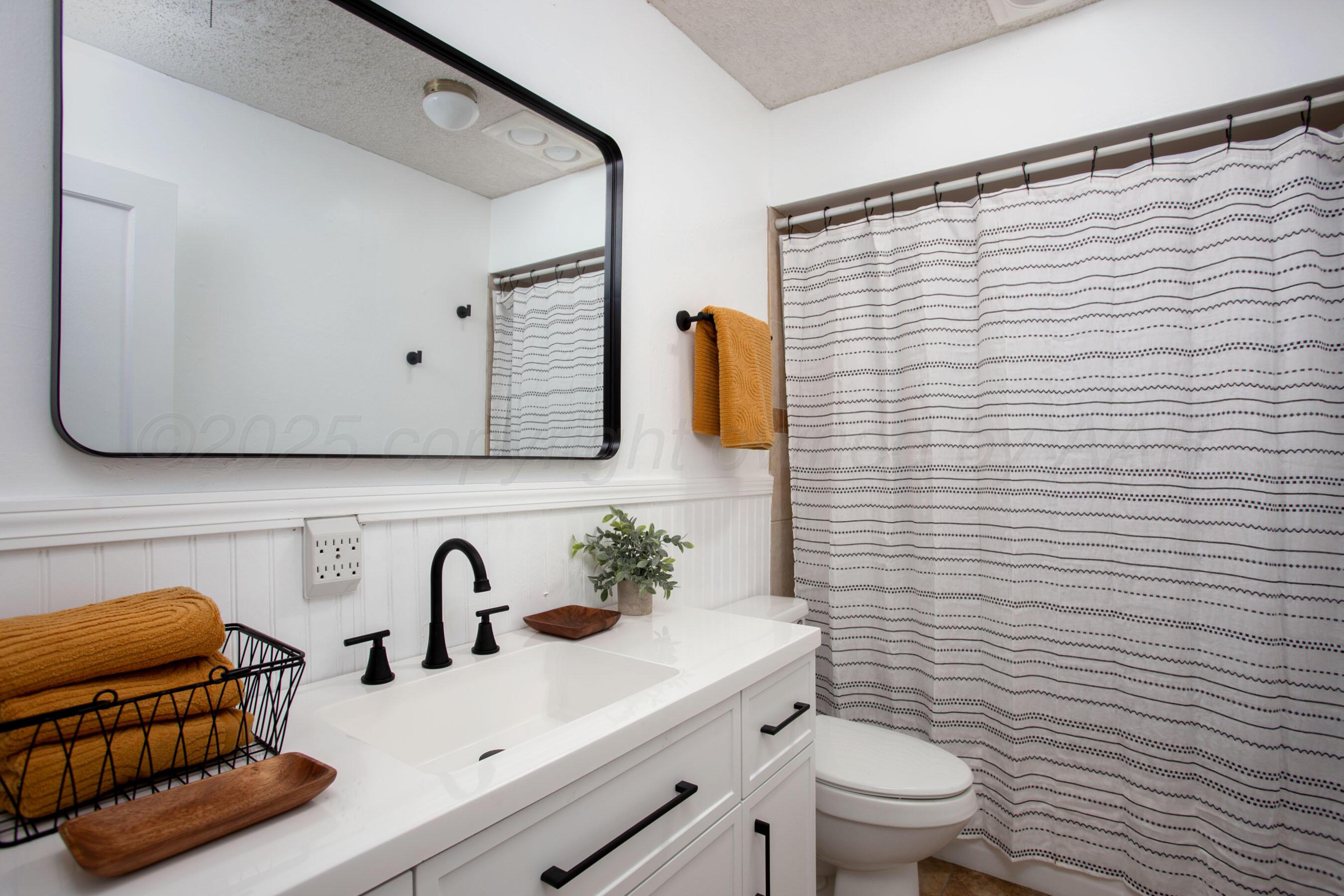 4215 South Travis Street Amarillo, TX 79110 - Photo 3 of 20 a bathroom with a sink toilet and mirror