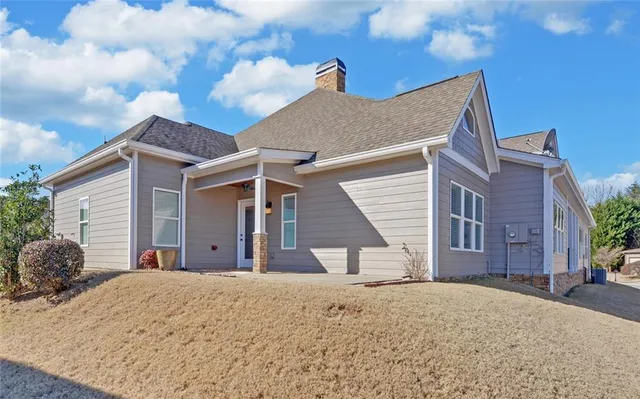 an outdoor view with patio