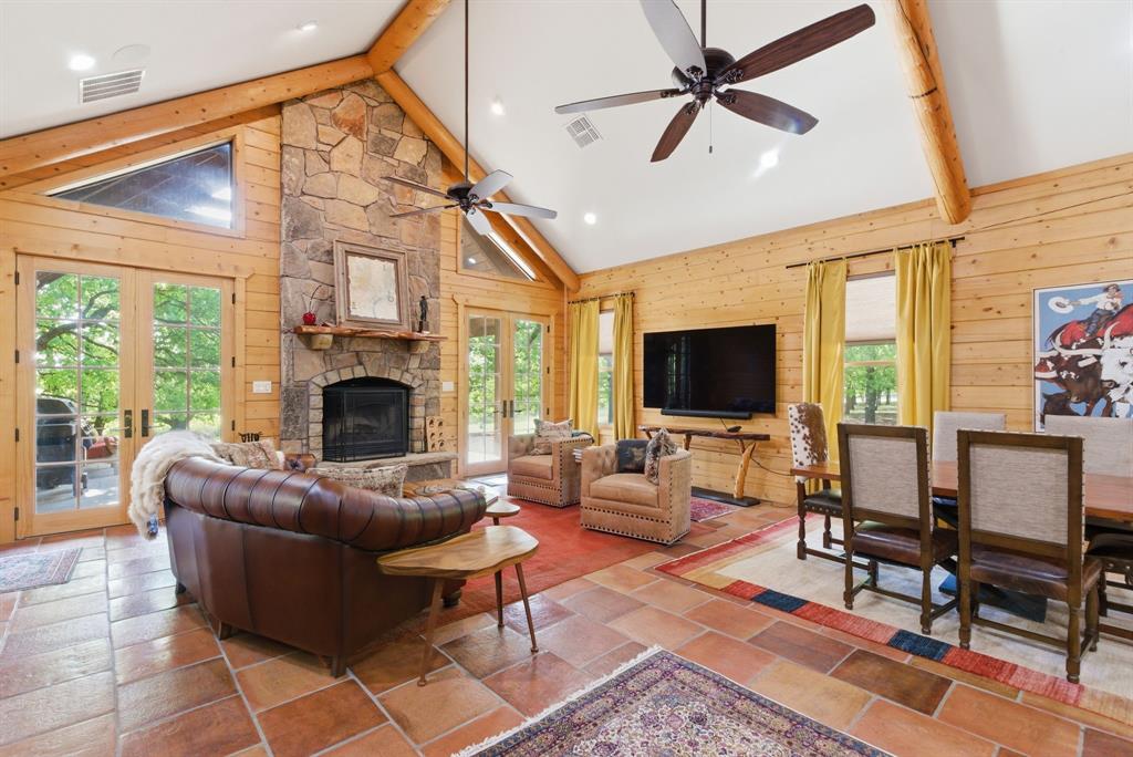 2197 Netherly Lane Forestburg, TX 76239 - Photo 11 of 40 a living room with furniture a flat screen tv and a fireplace