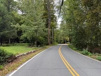 a view of a road with a yard