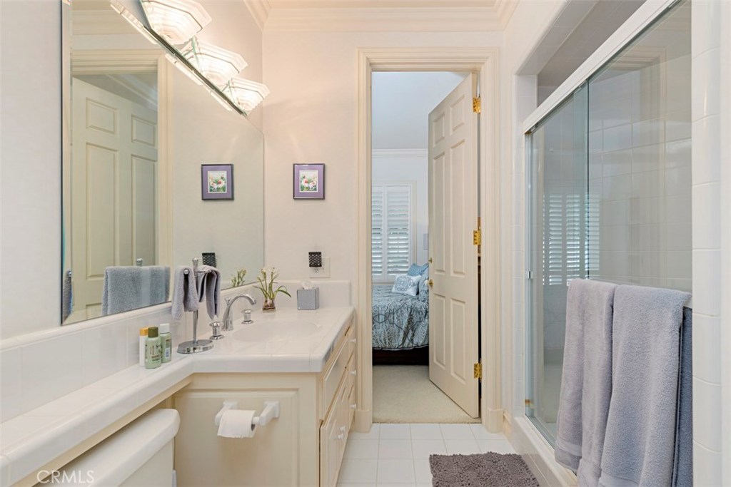 97 Ritz Cove Drive Dana Point, CA 92629 - Photo 22 of 43 a bathroom with a sink a mirror and a shower