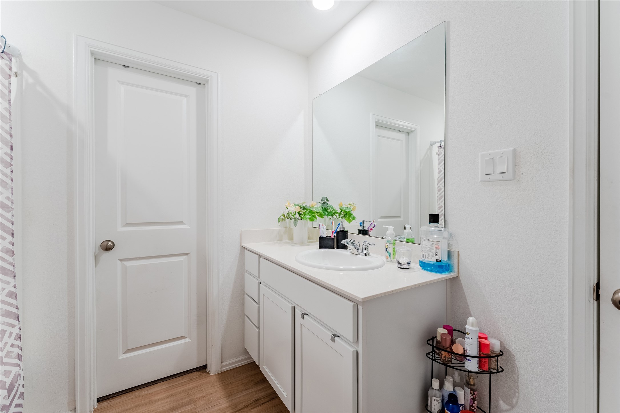 4143 Saltillo Lakes Drive Baytown, TX 77521 - Photo 16 of 29 a bathroom with a sink vanity and a mirror