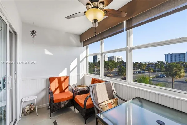 a living room with a large window
