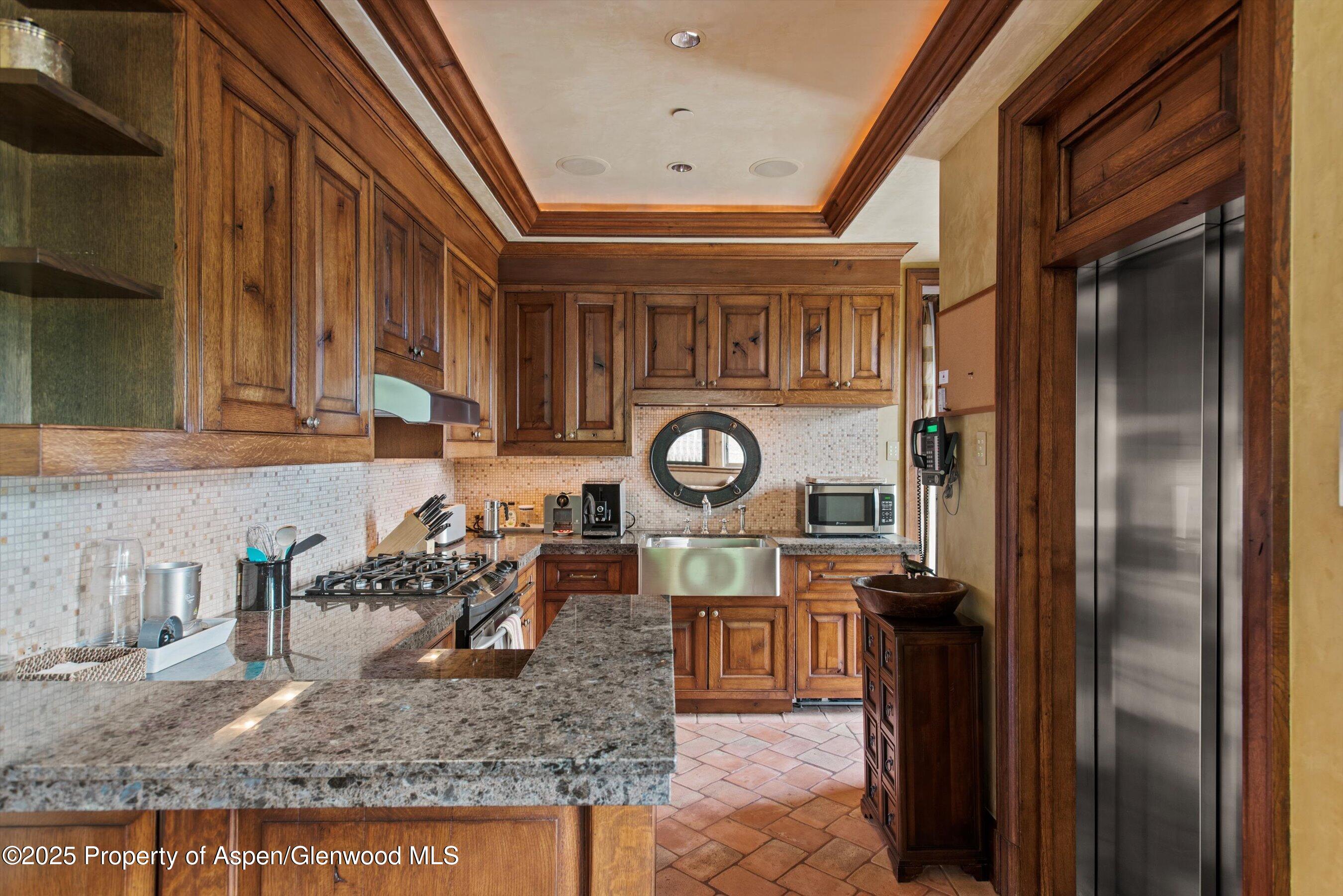 1025 North Starwood Road Aspen, CO 81612 - Photo 14 of 41 a kitchen with a refrigerator a stove and a sink with wooden floor