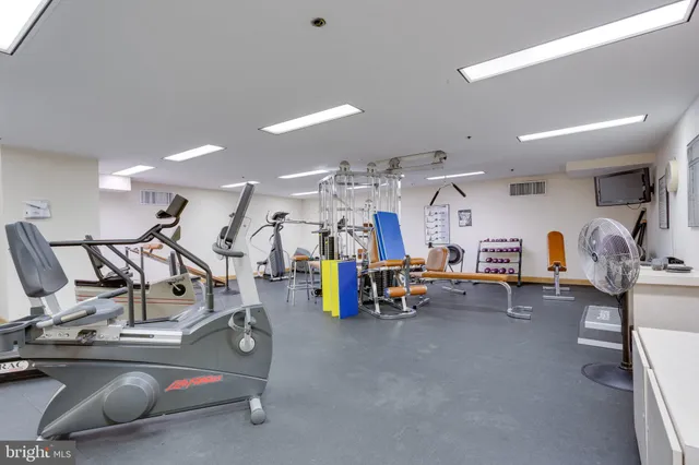 a view of a room with gym equipment